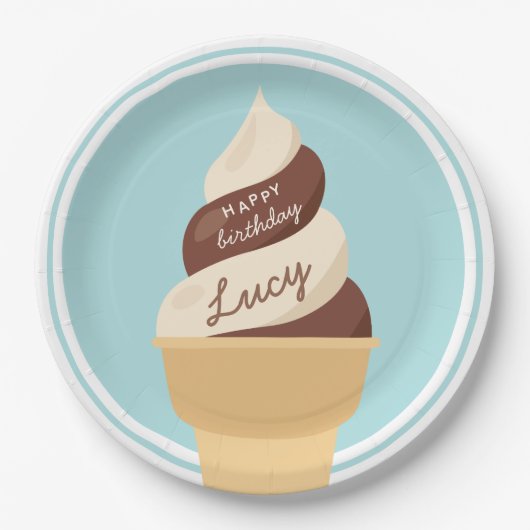 Chocolade Swirl Ice Cream Kids Birthday Party Papieren Bordje (Voorkant)