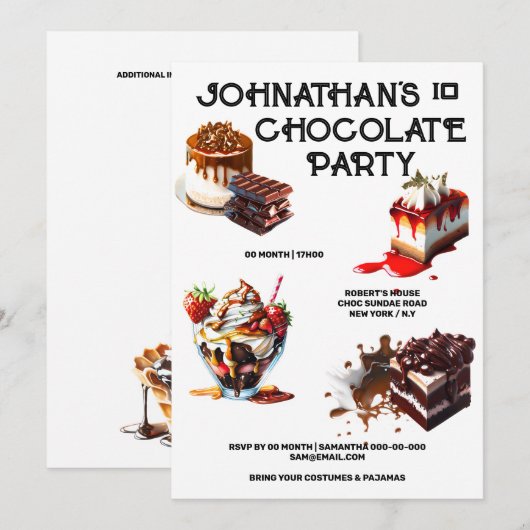 Chocolade taart dessert party kinder thema zomer kaart (Voorkant / Achterkant)