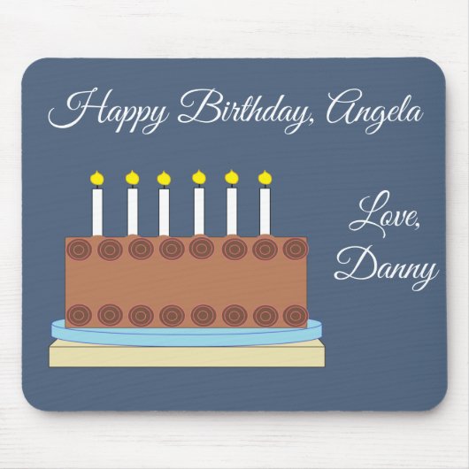 Chocolade taart en blauw-grijze verjaardag muismat (Voorkant)