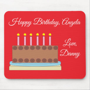 Chocolade taart en een gelukkige verjaardag muismat