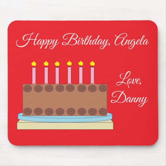 Chocolade taart en een gelukkige verjaardag muismat (Voorkant)