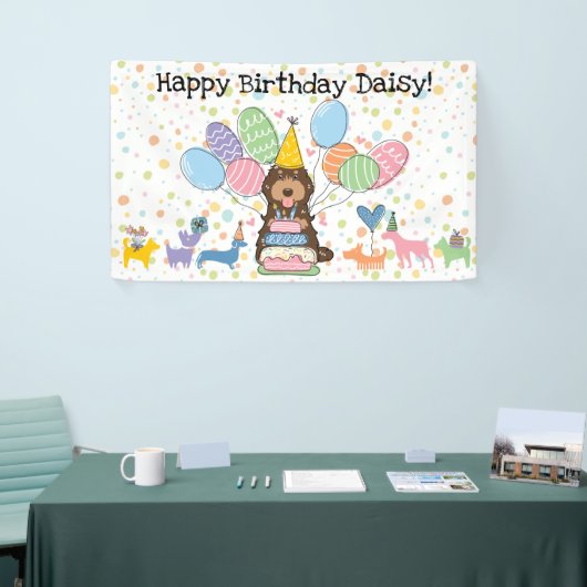 Chocolade Tan Cockapoo Cavapoo Hond Verjaardagsfee Spandoek (Beurs)