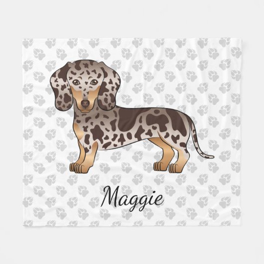 Chocolade & Tan Dapple Kortharige Dachshund & Naam Fleece Deken (Voorkant (Horizontaal))