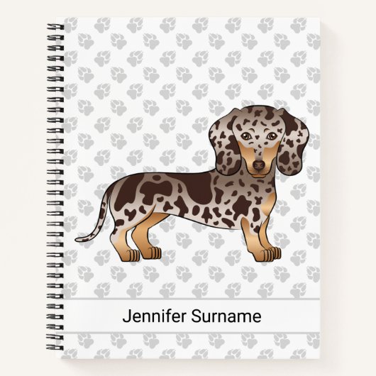 Chocolade & Tan Dapple Kortharige Dachshund & Teks Notitieboek (Voorkant)