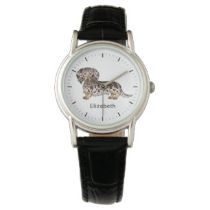 Chocolade & Tan Dapple Langharige Dachshund & Naam Horloge