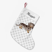 Chocolade & Tan Dapple Long Hair Dachshund & Name Kleine Kerstsok (Voorkant (Hangend))