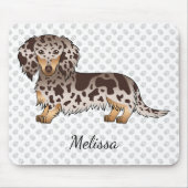 Chocolade & Tan Dapple Long Hair Dachshund & Name Muismat (Voorkant)