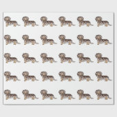 Chocolade & Tan Dapple Long Hair Dachshund Pattern Cadeaupapier (Vlak)