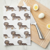 Chocolade & Tan Dapple Long Hair Dachshund Pattern Theedoek (Quarter Fold)
