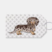 Chocolade & Tan Dapple Long Hair Dachshund & Paws Cadeaulabel (Voorkant (Horizontaal))