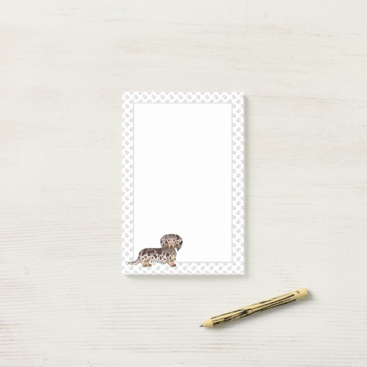 Chocolade & Tan Dapple Long Hair Dachshund & Paws Post-it® Notes (Op bureau)