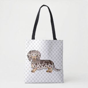 Chocolade & Tan Dapple Long Hair Dachshund & Paws Tote Bag