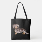Chocolade & Tan Dapple Long Hair Dachshund - zwart Tote Bag (Achterkant)