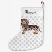 Chocolade & Tan Dapple Short Hair Dachshund & Name Kleine Kerstsok (Achterkant)