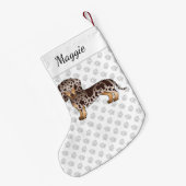 Chocolade & Tan Dapple Short Hair Dachshund & Name Kleine Kerstsok (Achterkant (Hangend))