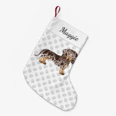 Chocolade & Tan Dapple Short Hair Dachshund & Name Kleine Kerstsok (Voorkant (Hangend))