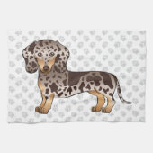 Chocolade & Tan Dapple Short Hair Dachshund & Paws Theedoek (Horizontaal)