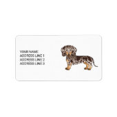 Chocolade & Tan Dapple Short Hair Dachshund & Text Etiket (Voorkant)