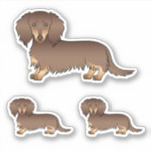 Chocolade & Tan Lange Haren Dachshond Cartoon Hond Sticker (Voorkant)