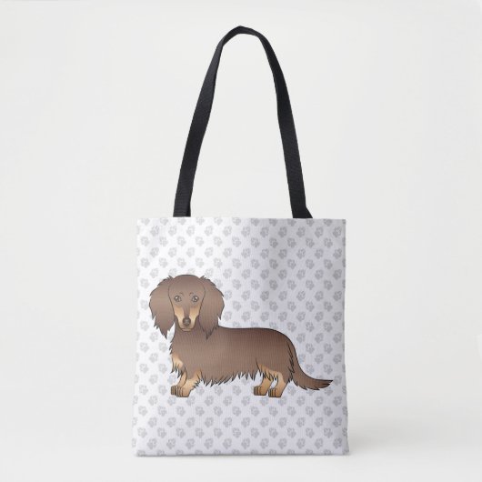 Chocolade & Tan Lange Haren Dachshond Hond & Poota Tote Bag (Voorkant)