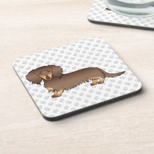 Chocolade & Tan Lange Haren Dachshond Hond & Pootj Bier Onderzetter
