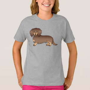 Chocolade & Tan Lange Haren Dachshund Cartoon Hond T-shirt