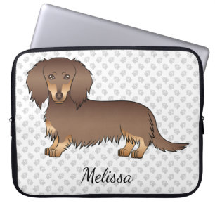 Chocolade & Tan Lange Haren Dachshund Hond & Tekst Laptop Sleeve