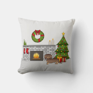 Chocolade & Tan Lange Haren Dachshund Kerst Kamer Kussen