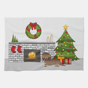 Chocolade & Tan Lange Haren Dachshund Kerst Kamer Theedoek