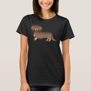 Chocolade & Tan Long Hair Dachshund Cartoon Dog T-shirt