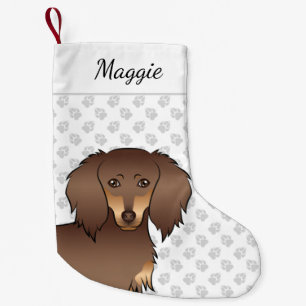 Chocolade & Tan Long Hair Dachshund Dog Head Kleine Kerstsok