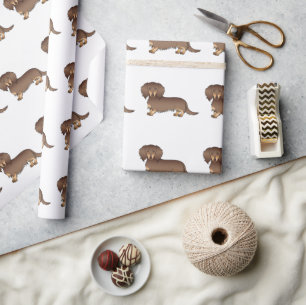 Chocolade & Tan Long Hair Dachshund Dog Patroon Cadeaupapier