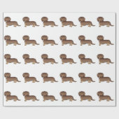 Chocolade & Tan Long Hair Dachshund Dog Patroon Cadeaupapier (Vlak)