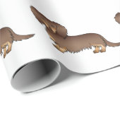 Chocolade & Tan Long Hair Dachshund Dog Patroon Cadeaupapier (Rol Hoek)