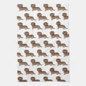 Chocolade & Tan Long Hair Dachshund Dog Patroon Theedoek (Verticaal)