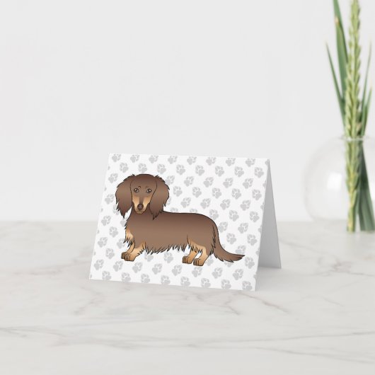 Chocolade & Tan Long Hair Dachshund Dog & Paws Kaart (Voorkant)