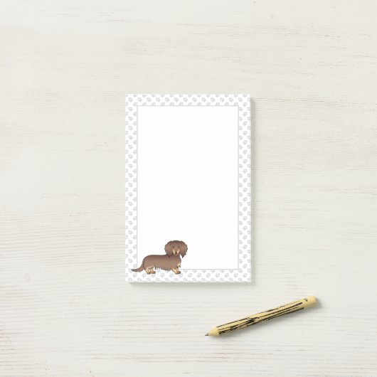 Chocolade & Tan Long Hair Dachshund Dog & Paws Post-it® Notes (Op bureau)