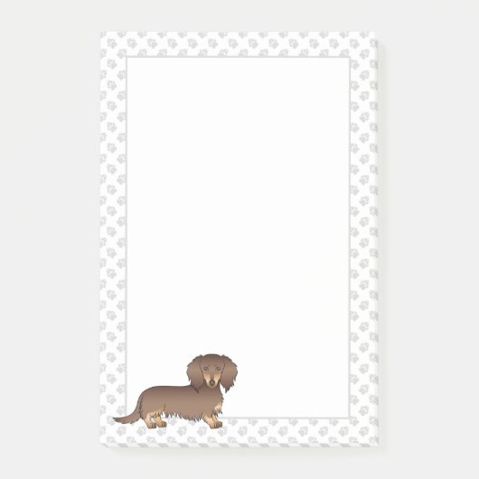 Chocolade & Tan Long Hair Dachshund Dog & Paws Post-it® Notes (Voorkant)