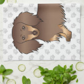 Chocolade & Tan Long Hair Dachshund Dog & Paws Theedoek (Gevouwen)