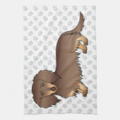 Chocolade & Tan Long Hair Dachshund Dog & Paws Theedoek (Verticaal)