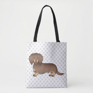 Chocolade & Tan Long Hair Dachshund Dog & Paws Tote Bag