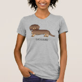 Chocolade & Tan Long Hair Dachshund Dog & Text T-shirt (Voorkant)