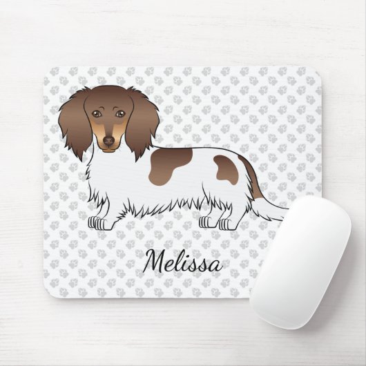 Chocolade & Tan Piebald Langharige Dachshond & Naa Muismat (Met muis)