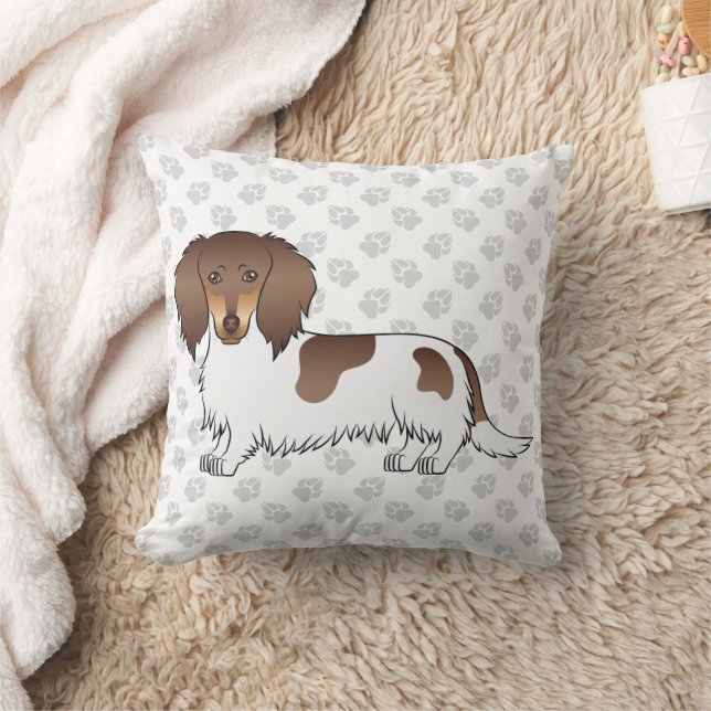 Chocolade & Tan Piebald Langharige Dachshond & Poo Kussen (Deken)