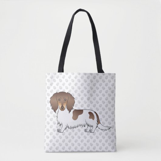 Chocolade & Tan Piebald Langharige Dachshond & Poo Tote Bag (Voorkant)