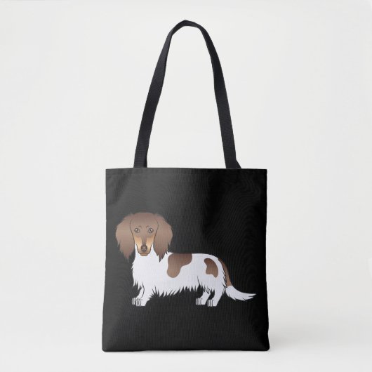 Chocolade & Tan Piebald Langharige Dachshund Hond Tote Bag (Voorkant)