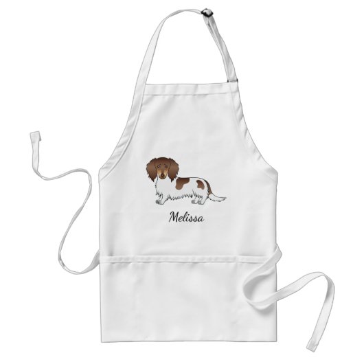 Chocolade & Tan Piebald Langharige Dachshund & Naa Standaard Schort (Voorkant)