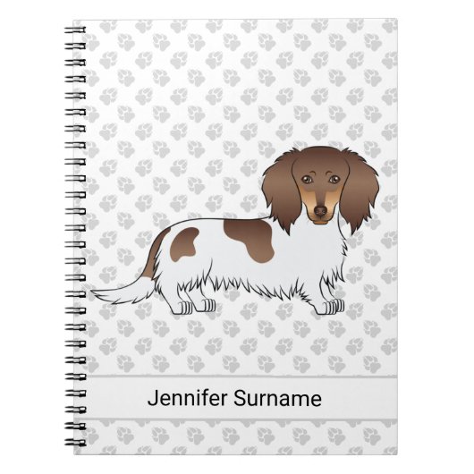 Chocolade & Tan Piebald Langharige Dachshund & Tek Notitieboek (Voorkant)