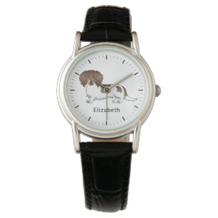 Chocolade & Tan Piebald Long Hair Dachshund en naa Horloge