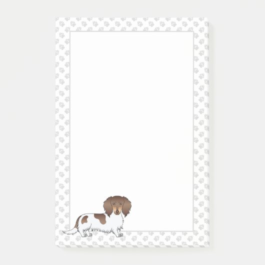 Chocolade & Tan Piebald Long Hair Dachshund & Paws Post-it® Notes (Voorkant)